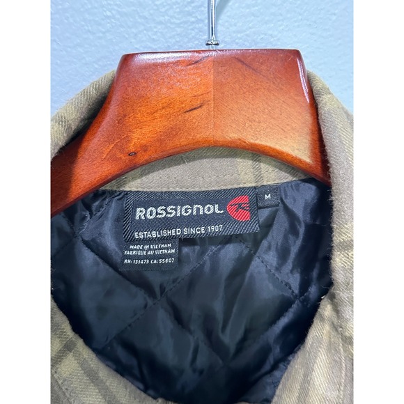 Rossignol Mens Plaid Flannel Shirt Jacket Quilted Lined Brown Olive Green Medium - Picture 3 of 7